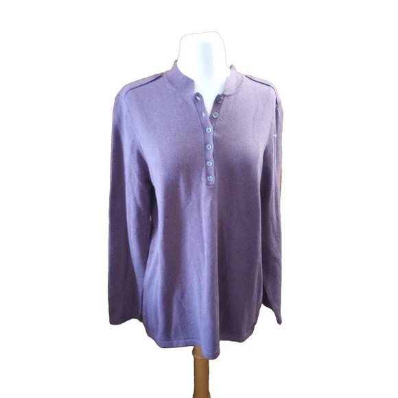 J Jill Silk Blend Top Size L Purple Button Long Sleeve Shirt NWT - Picture 4 of 9